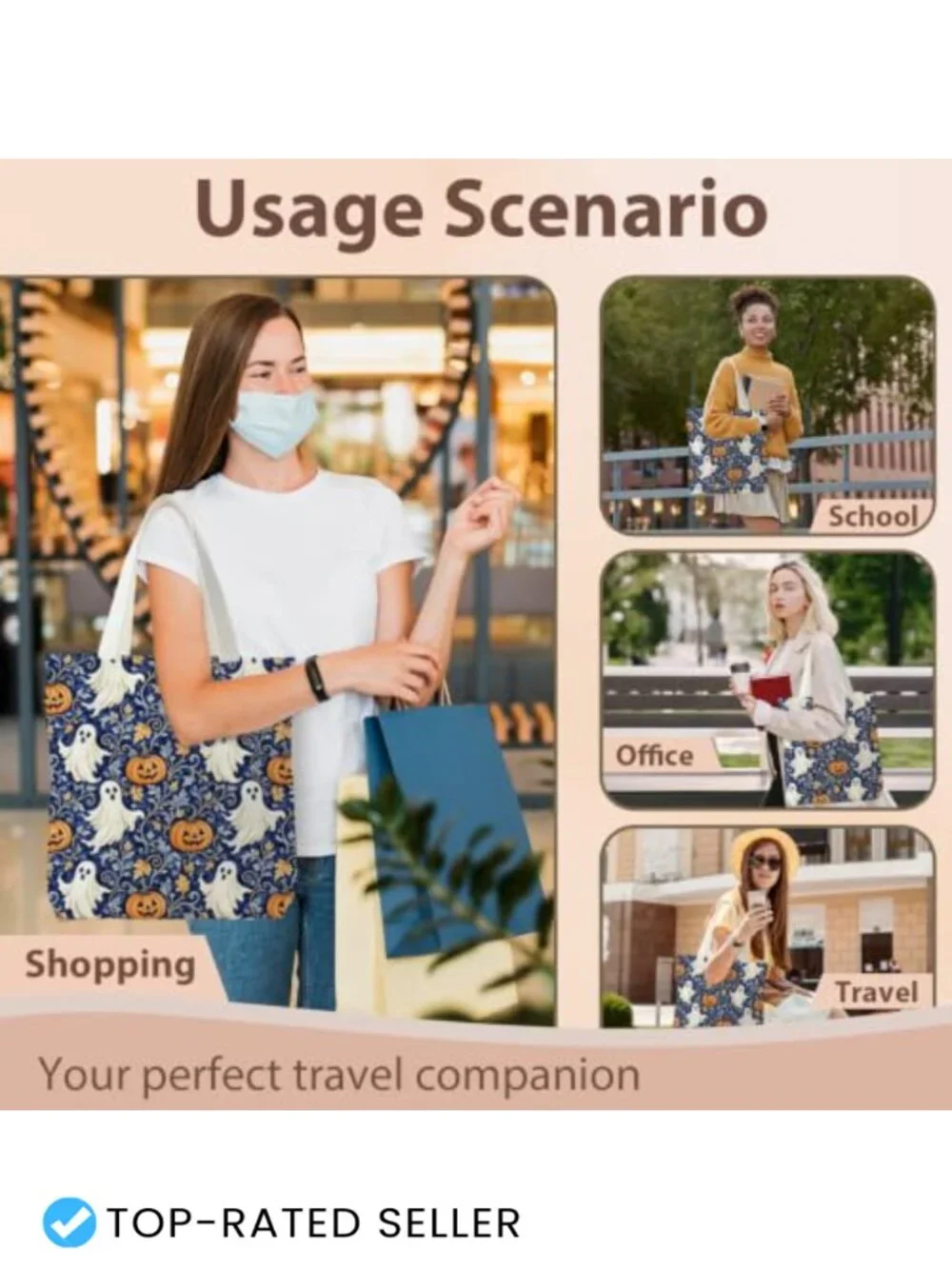 Women's Canvas Tote Bag with Inner Pocket - Durable Shoulder Bag for Office,